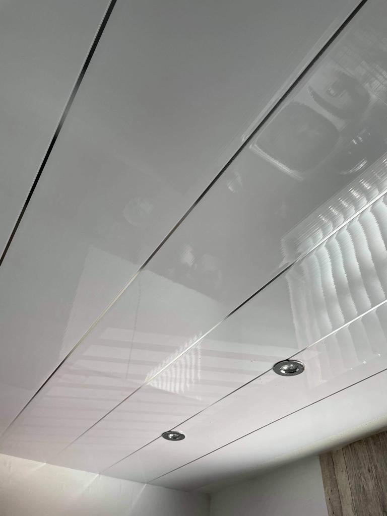 White Gloss Single Chrome Ceiling Panel 4500mm x 250mm